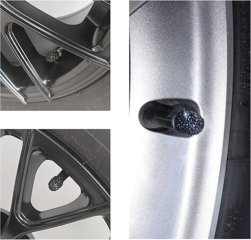 JUSTTOP 4 Pack Handmade Crystal Rhinestone Car Tire Valve Stem Caps, Wheel Valve, Attractive Dustproof Bling Accessories, Universal for Cars, Trucks and Motorcycles-Black - Image 4